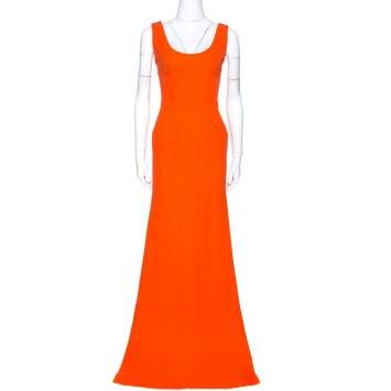 Pre Owned Victoria Beckham Tangerine Back Zipper Detail Gown M