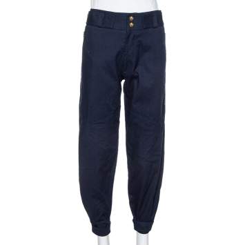 Pre Owned Victoria Beckham Navy Blue Cotton Cropped Flight Pants S