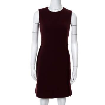 Pre Owned Victoria Beckham Burgundy Wool Sleeveless Dress S