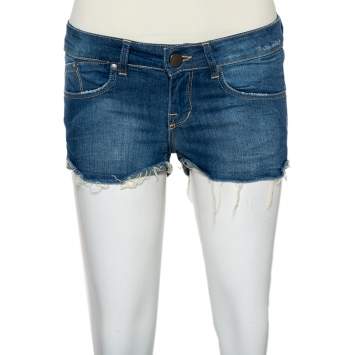 Pre Owned Victoria Beckham Blue Denim Frayed Hem Boyfriend Shorts S