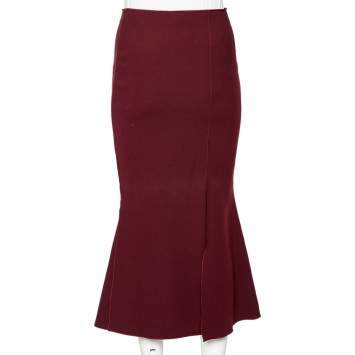 Pre Owned Victoria Beckham Burgundy Crepe Pleated Detail Midi Skirt M