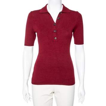 Pre Owned Victoria Beckham Burgundy Wool Blend Knit Polo T-Shirt M