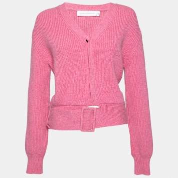 Pre Owned Victoria Beckham Pink Wool Button Front Belted Knitwear XS
