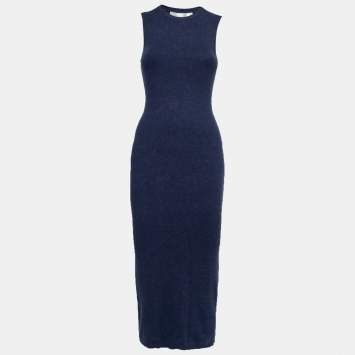 Pre Owned Victoria Beckham Navy Blue Knit Ribbed Sleeveless Maxi Dress XS