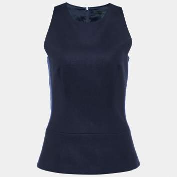 Pre Owned Victoria Beckham Navy Blue Knit Trim Detail Sleeveless Top M