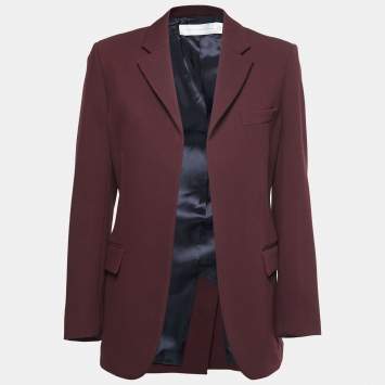 Pre Owned Victoria Beckham Burgundy Wool Open Front Blazer S