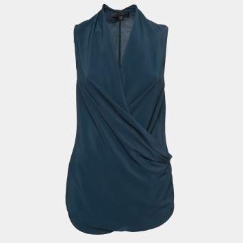 Pre Owned Victoria Beckham Navy Blue Crepe Cowl Neck Sleeveless Top S