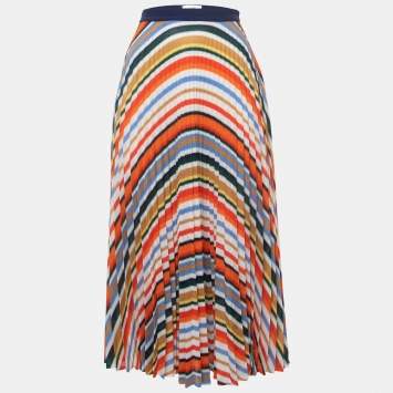 Pre Owned Victoria Beckham Multicolor Striped Knit Pleated Midi Skirt S