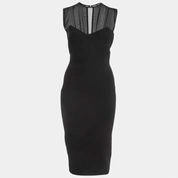 Pre Owned Victoria Beckham Black Crepe Silk Trimmed Sleeveless Midi Dress S