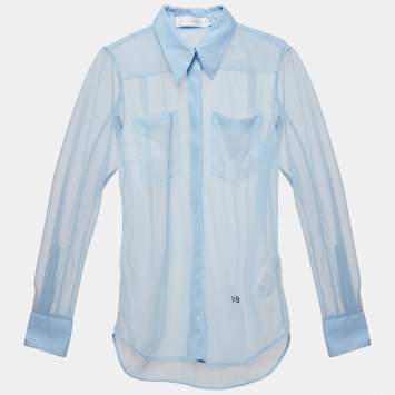 Pre Owned Victoria Beckham Blue Sheer Nylon Buttoned Full Sleeve Shirt S