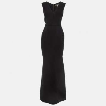 Pre Owned Victoria Beckham Black Silk Blend Belted Maxi Dress S