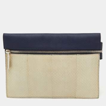 Pre Owned Victoria Beckham Navy Blue/White Python Small Zip Pouch