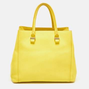 Pre Owned Victoria Beckham Yellow Grained Leather Quincy Tote