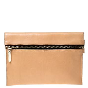 Pre Owned Victoria Beckham Peach Orange Leather Zip Clutch