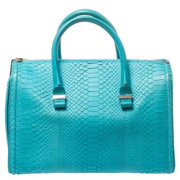 Pre Owned Victoria Beckham Turquoise Python Seven Satchel