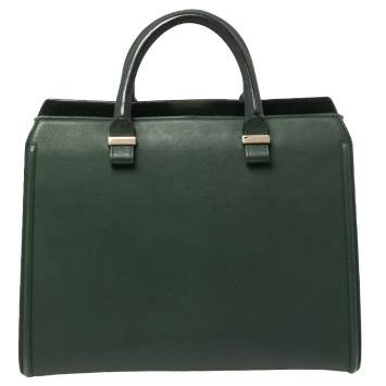 Pre Owned Victoria Beckham Green Leather Victoria Tote