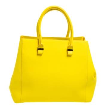 Pre Owned Victoria Beckham Yellow Grained Leather Quincy Tote