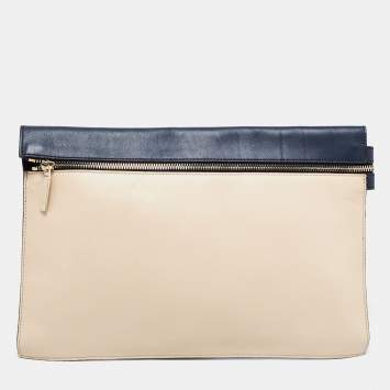 Pre Owned Victoria Beckham Light Beige/Blue Leather Clutch