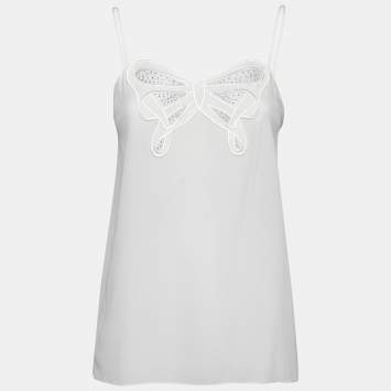 Pre Owned Victoria Victoria Beckham Off White Silk Embroidered Bow Camisole S