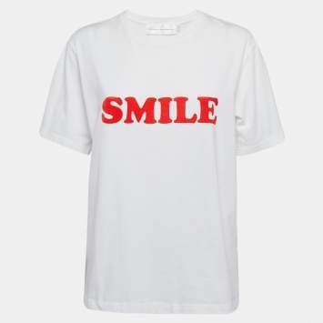 Pre Owned Victoria Victoria Beckham White Smile Textured Print Cotton T-Shirt S