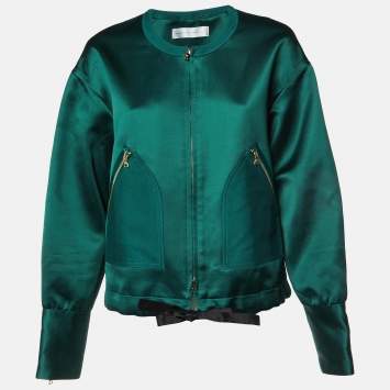 Pre Owned Victoria Victoria Beckham Green Satin Zip-Up Jacket M