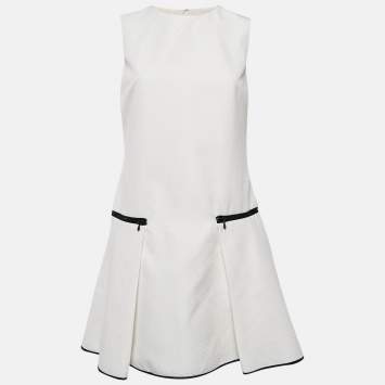 Victoria Victoria Beckham White Textured Synthetic Zip Waist Mini Dress M