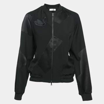 Pre Owned Victoria Victoria Beckham Black Wool Swan Applique Zip-Up Jacket M