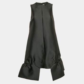 Pre Owned Victoria Victoria Beckham Black Satin Flounce Shift Dress M