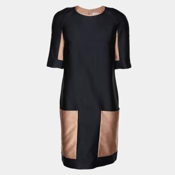 Pre Owned Victoria Victoria Beckham Navy Blue/Beige Jersey Dress S