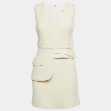 Pre Owned Victoria Victoria Beckham Cream Wool Sleeveless Belted Mini Dress S