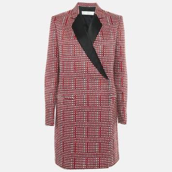 Pre Owned Victoria Beckham Red/Multicolor Basket Weave Linen Blend Coat M