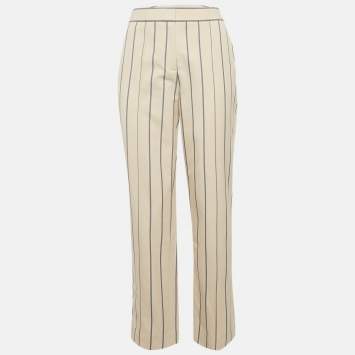 Pre Owned Victoria Victoria Beckham Beige Stripe Gabardine Cotton Trousers M