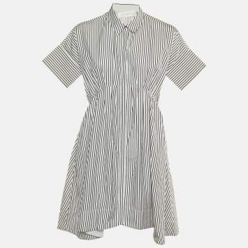 Pre Owned Victoria Victoria Beckham White Striped Cotton Shirt Dress M