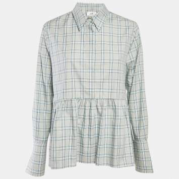 Victoria Victoria Beckham Green Plaid Cotton Button Front Blouse S