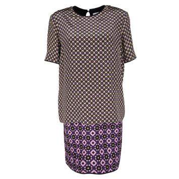 Pre Owned Victoria Victoria Beckham Multicolor Printed Silk and Jacquard Short Sleeve Dress M