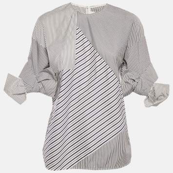 Pre Owned Victoria Victoria Beckham Blue Striped Cotton Patchwork Shirt S 