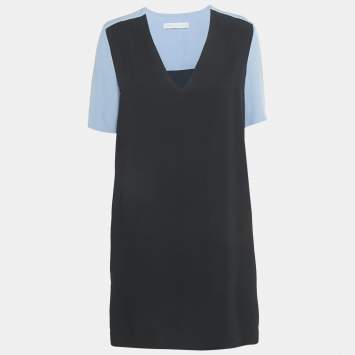 مملوكة مسبقًا Victoria Victoria Beckham Blue Crepe V-Neck Shift Dress M