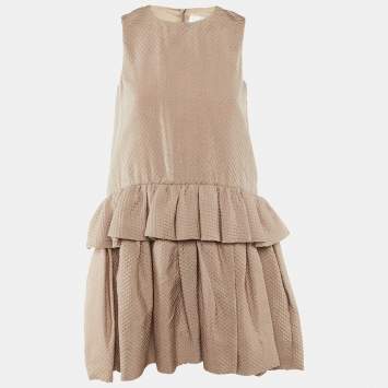مملوكة مسبقًا Victoria Victoria Beckham Beige Silk Blend Tiered Frill Mini Dress S