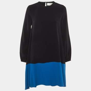 مملوكة مسبقًا Victoria Victoria Beckham Black /Blue Crepe Mini Dress M