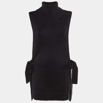مملوكة مسبقًا Victoria Victoria Beckham Navy Blue Wool Turtle Neck Side Tie Sweater Vest M