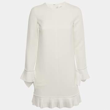 مملوكة مسبقًا Victoria Victoria Beckham White Crepe Plisse Mini Dress S