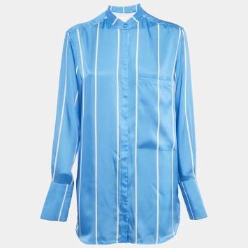 مملوكة مسبقًا Victoria Victoria Beckham Blue Striped Satin Long Sleeve Shirt M
