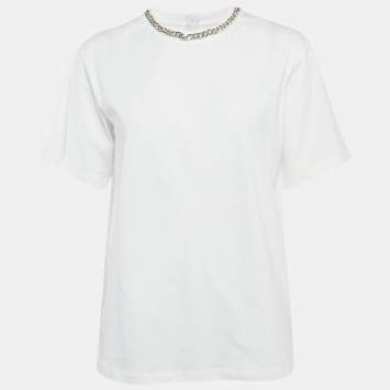 مملوكة مسبقًا تي شيرت بسلسلة بتفاصيل جيرسي أبيض فيكتوريا فيكتوريا بيكهام مقاس صغير جدًا (إكسترا سمول)