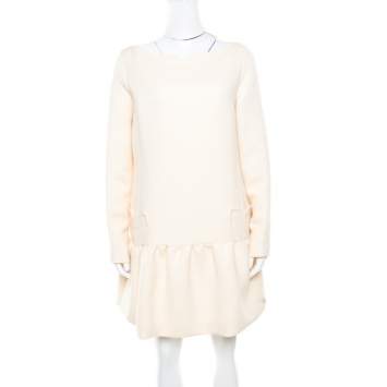 Pre Owned Victoria Victoria Beckham Soft Cream Summer Wool Flounce Dress  L