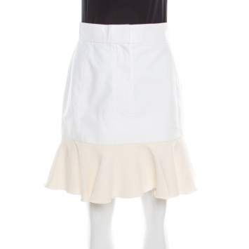 Pre Owned Victoria Victoria Beckham Cream Canvas Ruffled Hem Mini Skirt M