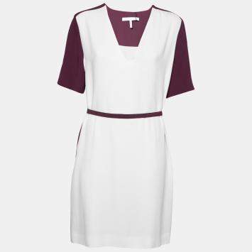 Victoria Victoria Beckham Purple and White Belted Shift Dress L
