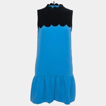 Pre Owned Victoria Victoria Beckham Blue Contrast Scalloped Yoke Flounce Dress M