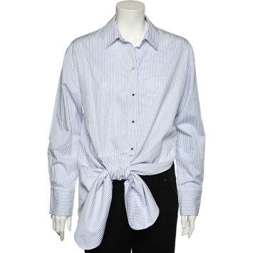 Pre Owned Victoria Victoria Beckham White & Blue Cotton Bow Detail Shirt M