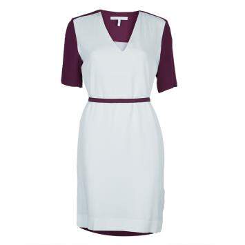 Pre Owned Victoria Victoria Beckham Purple and White Belted Shift Dress S