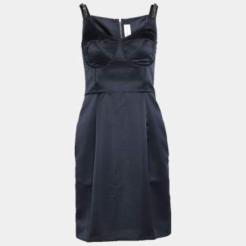 Pre Owned Victoria Victoria Beckham Midnight Blue Satin Bustier Dress S